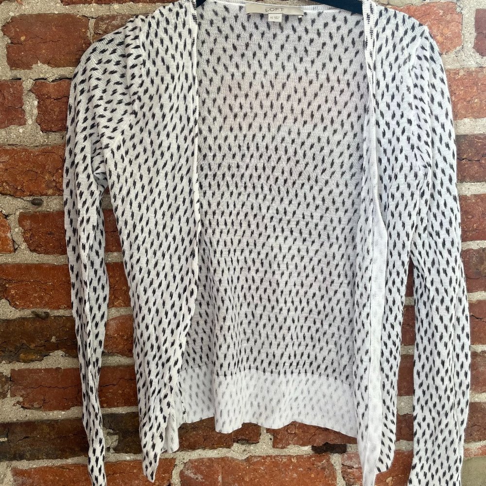 Loft White with Black Print Sheer Cardigan